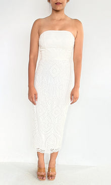 Rococo Sand | Inv Cotton Schiffli Midi Dress | White