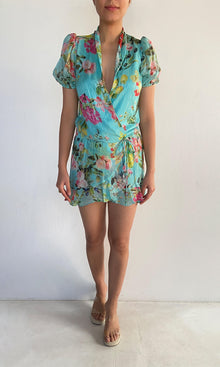 Rococo Sand | Inv Viscose Satin Stripes Short Dress | Blue