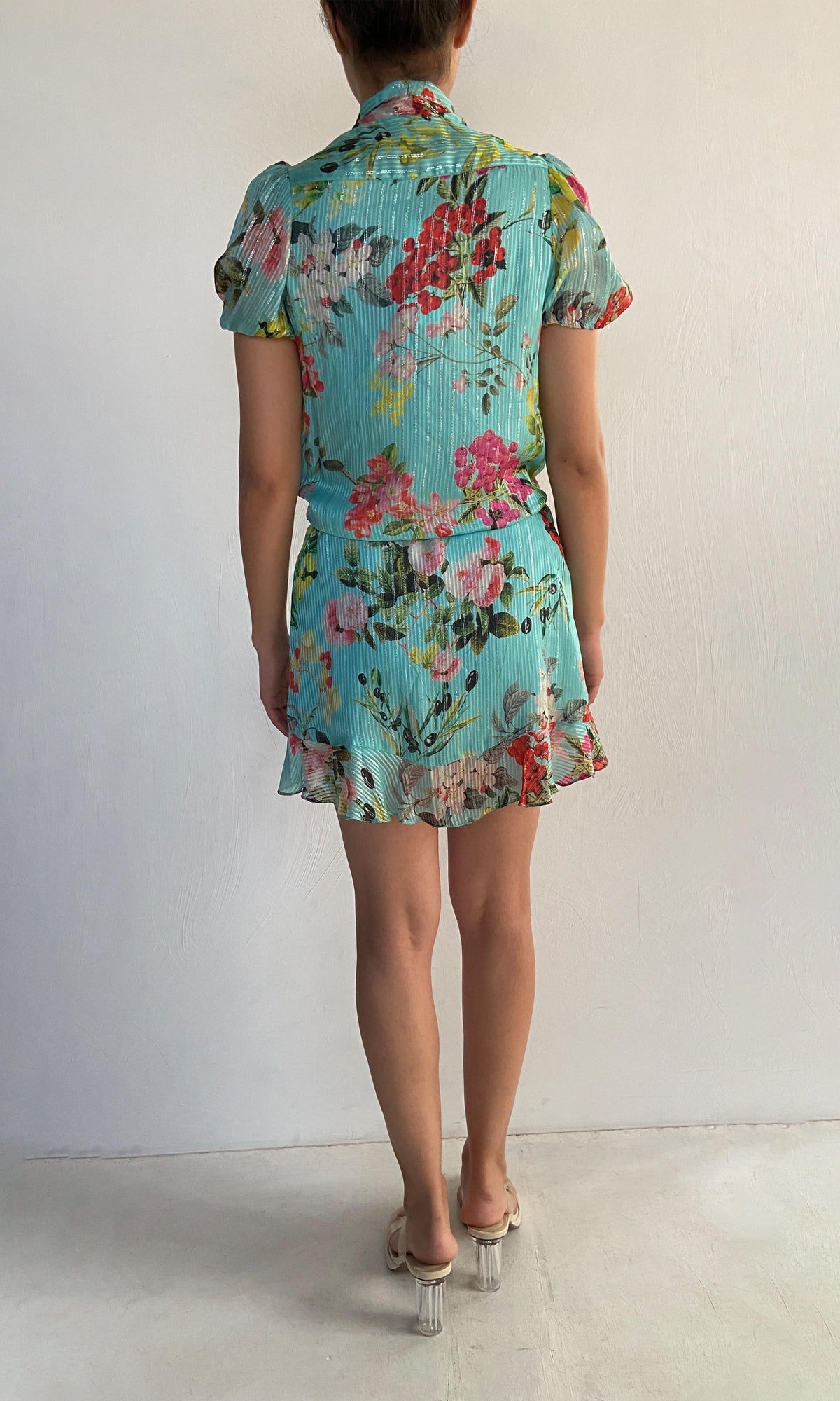 Rococo Sand | Inv Viscose Satin Stripes Short Dress | Blue
