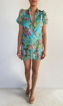 Rococo Sand | Inv Viscose Satin Stripes Short Dress | Blue