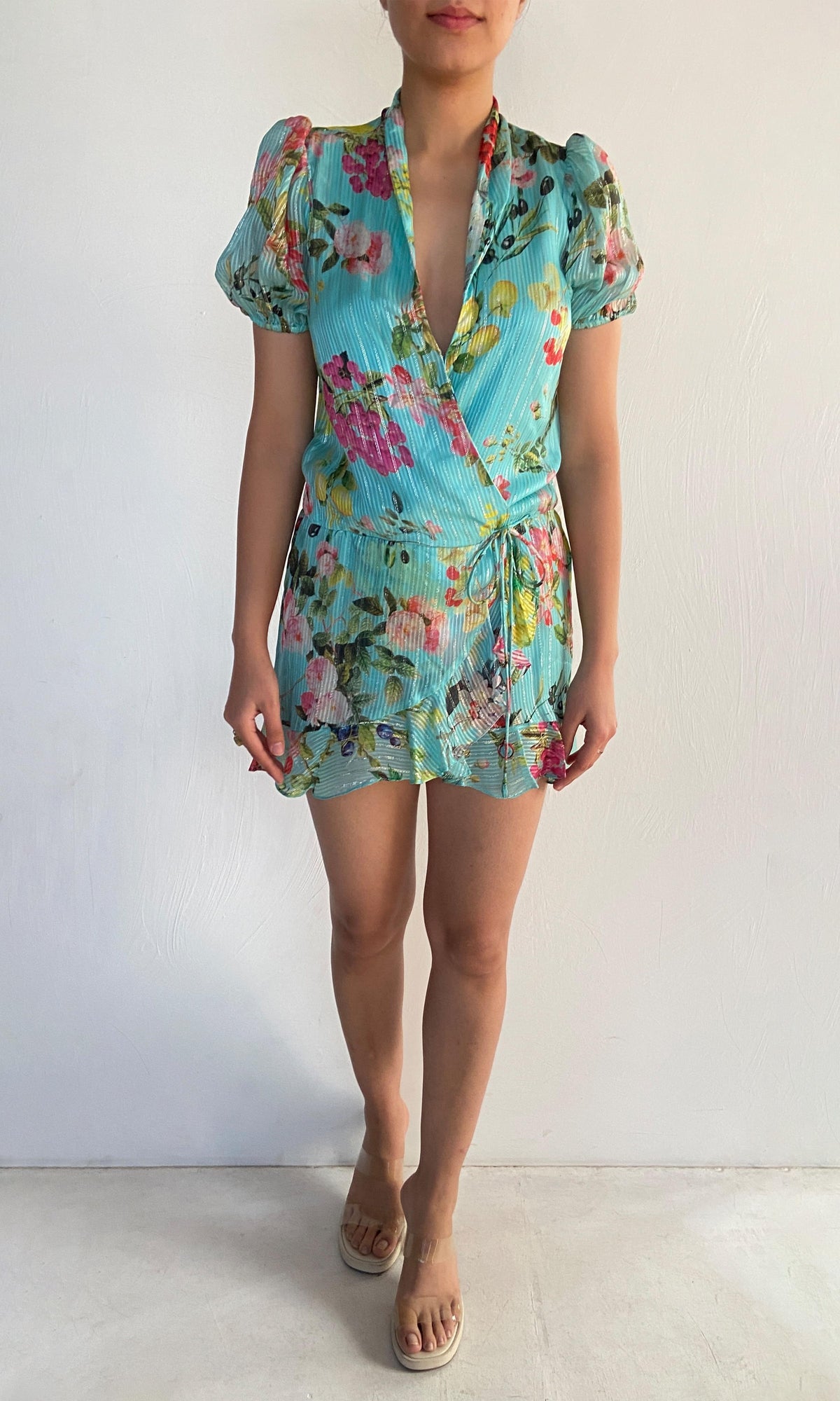 Rococo Sand | Inv Viscose Satin Stripes Short Dress | Blue