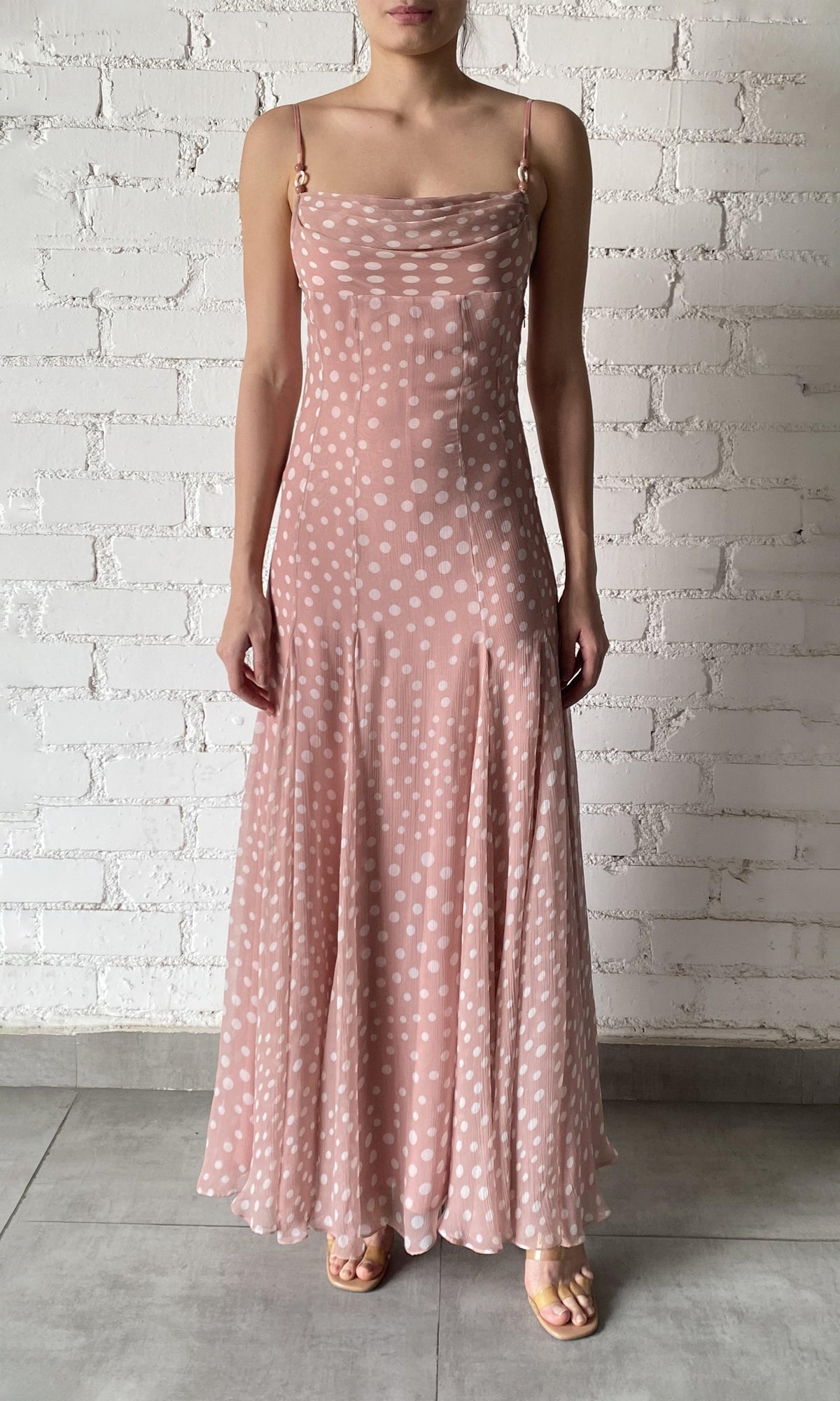 Rococo Sand | Jace Polyester Crinkle Chiffon Maxi Dress | Misty Rose