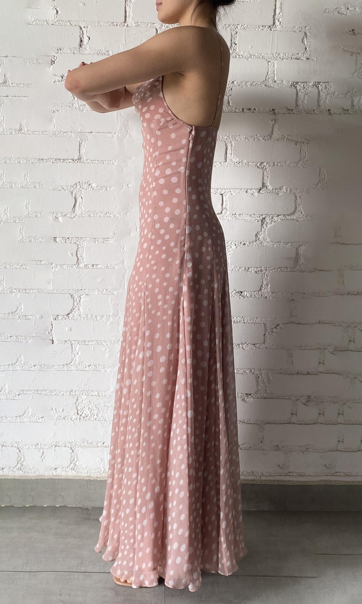 Rococo Sand | Jace Polyester Crinkle Chiffon Maxi Dress | Misty Rose