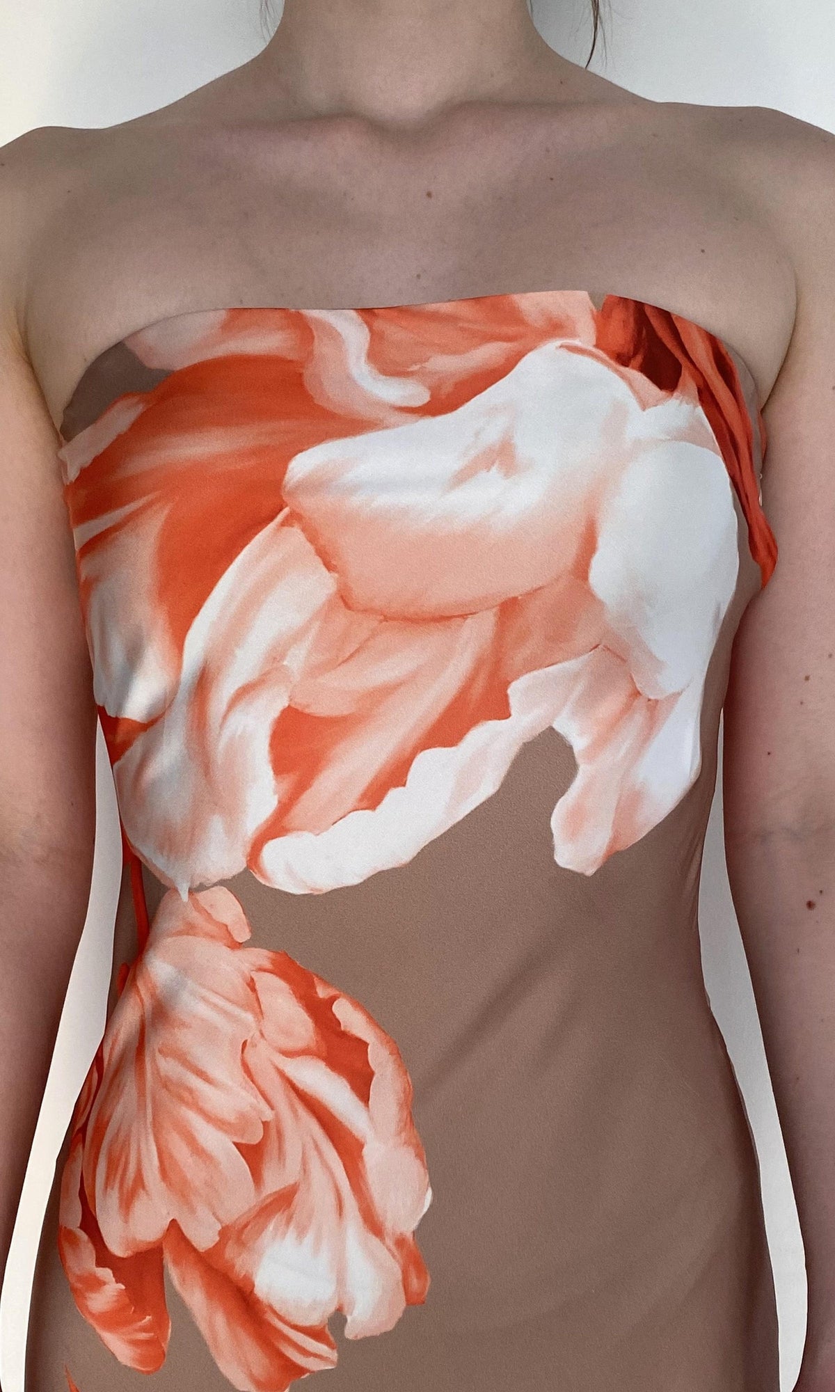Rococo Sand | Jesse Polyester Satin Lycra Strapless Maxi Dress | Beige