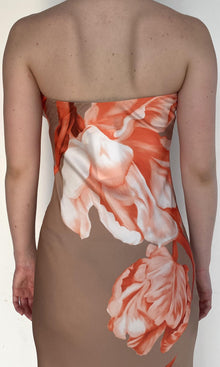 Rococo Sand | Jesse Polyester Satin Lycra Strapless Maxi Dress | Beige