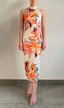 Womens | Jill Polyster Satin Lycra Midi Dress | White Multi