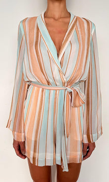 Rococo Sand | Kage Heavy Viscose Crinkle Chiffon Romper | Brown White