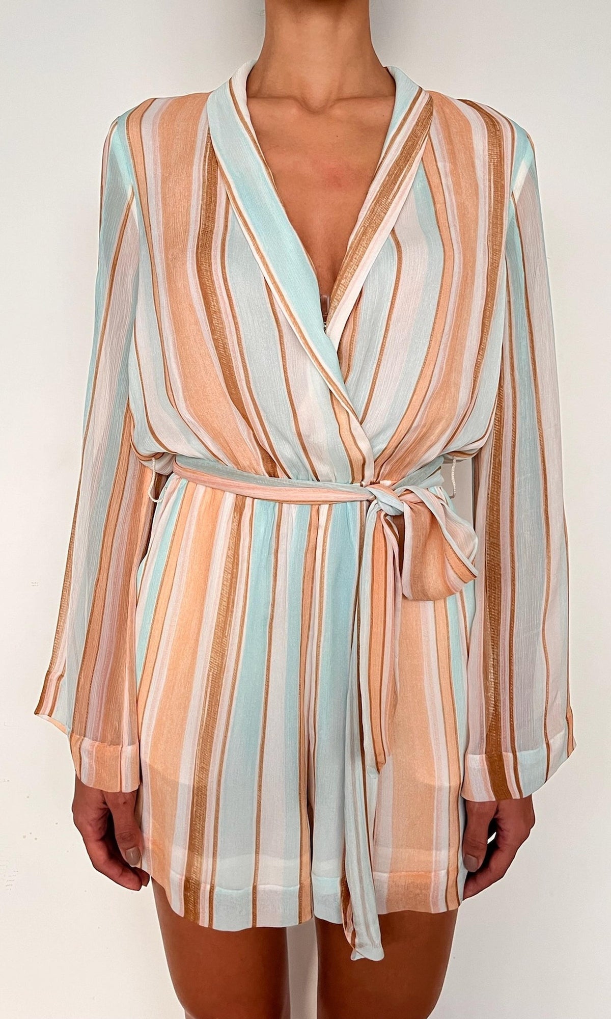 Rococo Sand | Kage Heavy Viscose Crinkle Chiffon Romper | Brown White