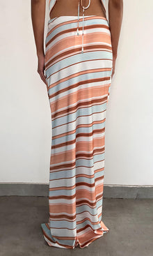 Rococo Sand | Kage Polyester Satin Lycra Maxi Skirt | Brown White