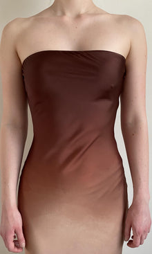 Rococo Sand | Kara Polyester Satin Lycra Long Dress | Brown/Beige