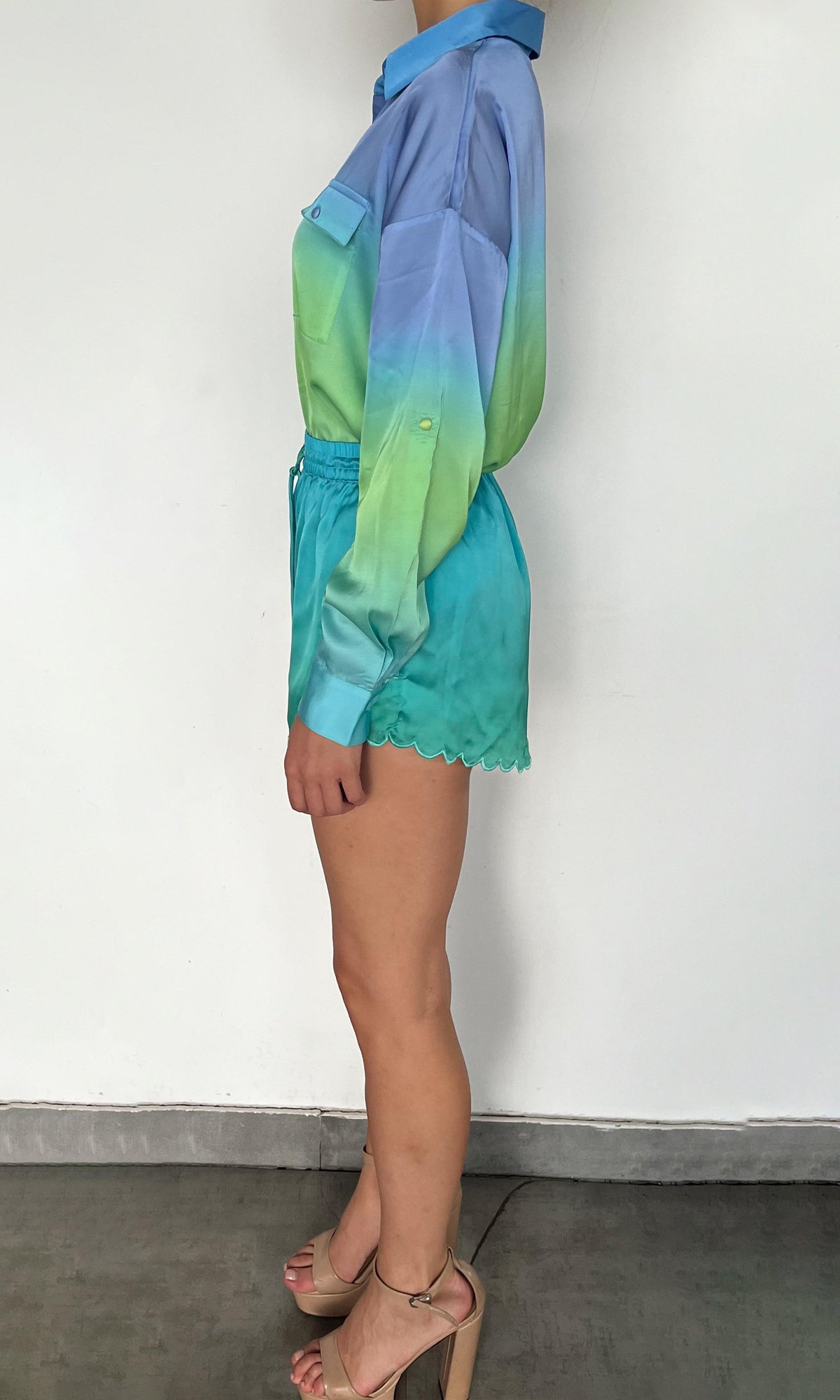 Womens | Kiki Polyester Satin Shorts - II | Teal Multi