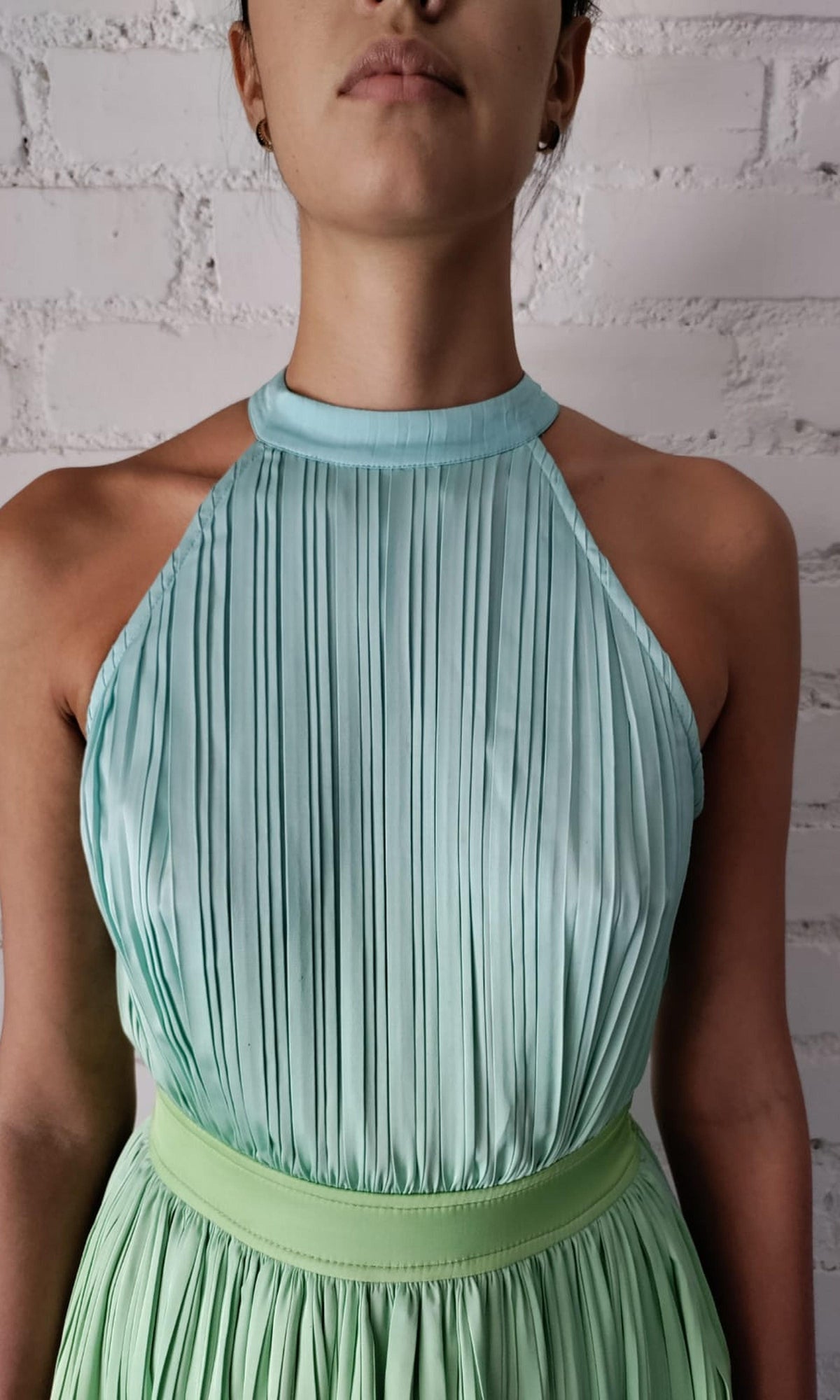 Rococo Sand | Kiki Polyester Satin Long Dress | Green/Blue