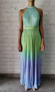 Rococo Sand | Kiki Polyester Satin Long Dress | Green/Blue
