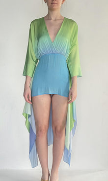Rococo Sand | Kiki Polyester Satin Long Dress | Vibrant Green/Blue