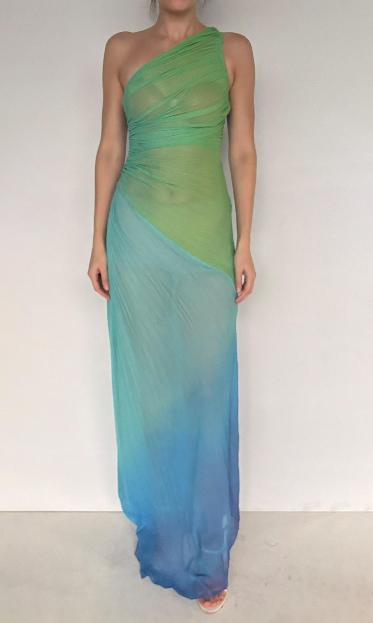 Womens | Kiki Polyester Chiffon Long Dress | Blue Green