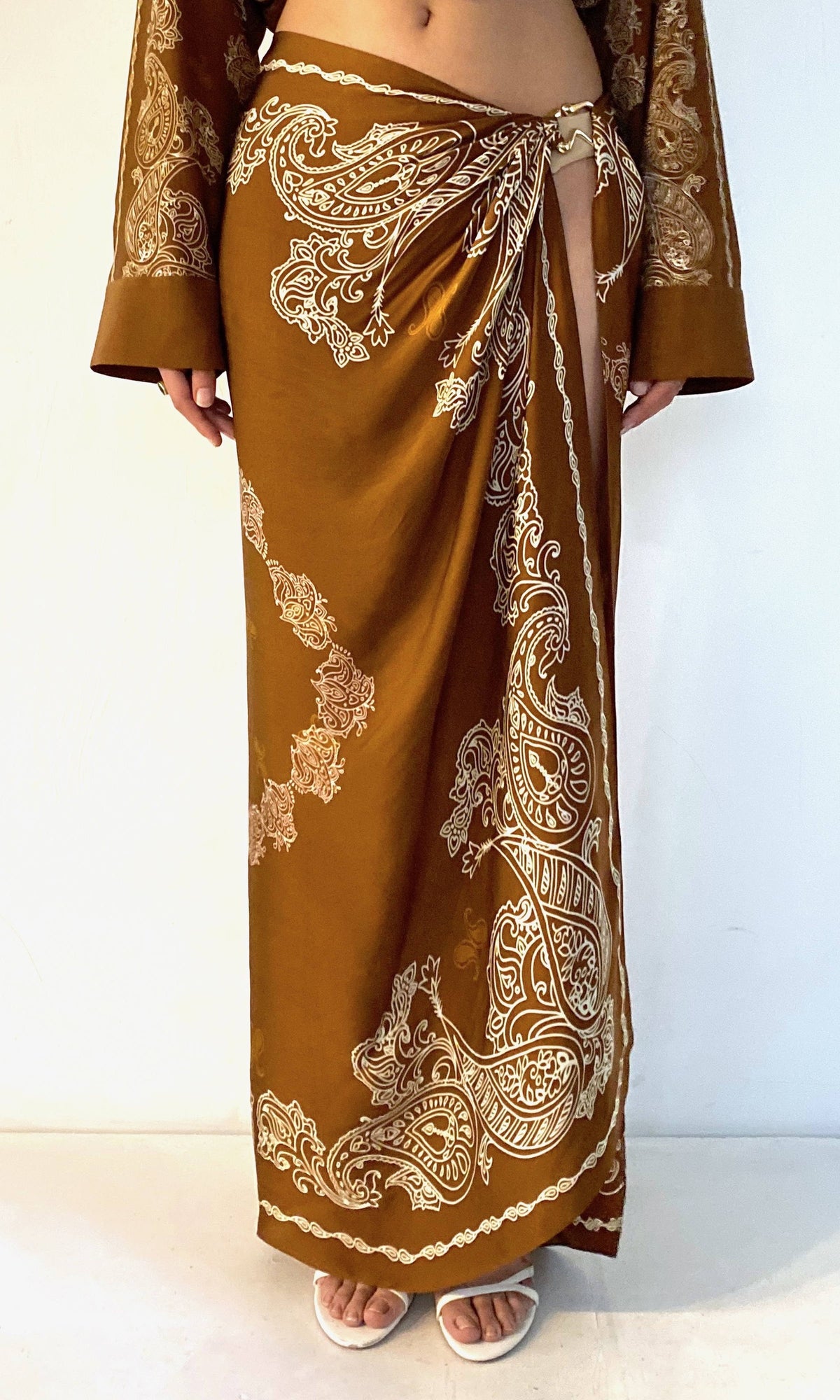 Rococo Sand | Kira Bemberg Cupro Satin Long Sarong | Brown