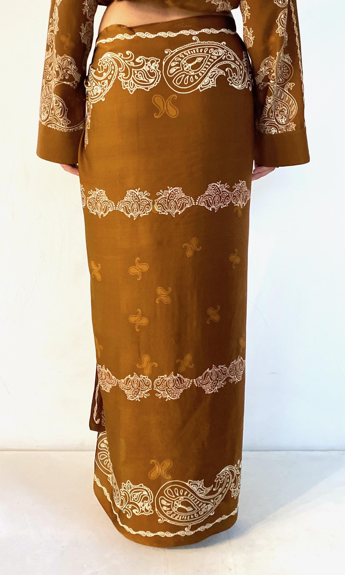 Rococo Sand | Kira Bemberg Cupro Satin Long Sarong | Brown