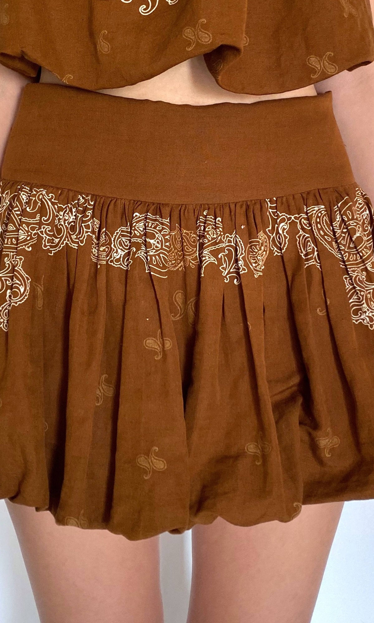 Rococo Sand | Kira Linen Cotton Bubble Hem Mini Skirt | Brown