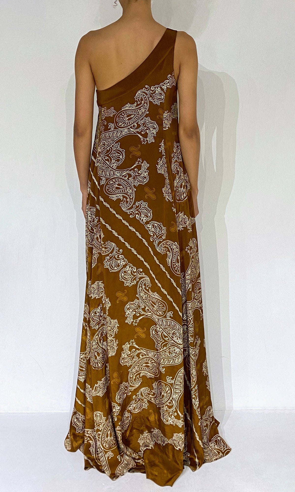 Rococo Sand | Kira Viscose Natural Crepe One Shoulder Maxi Dress | Brown