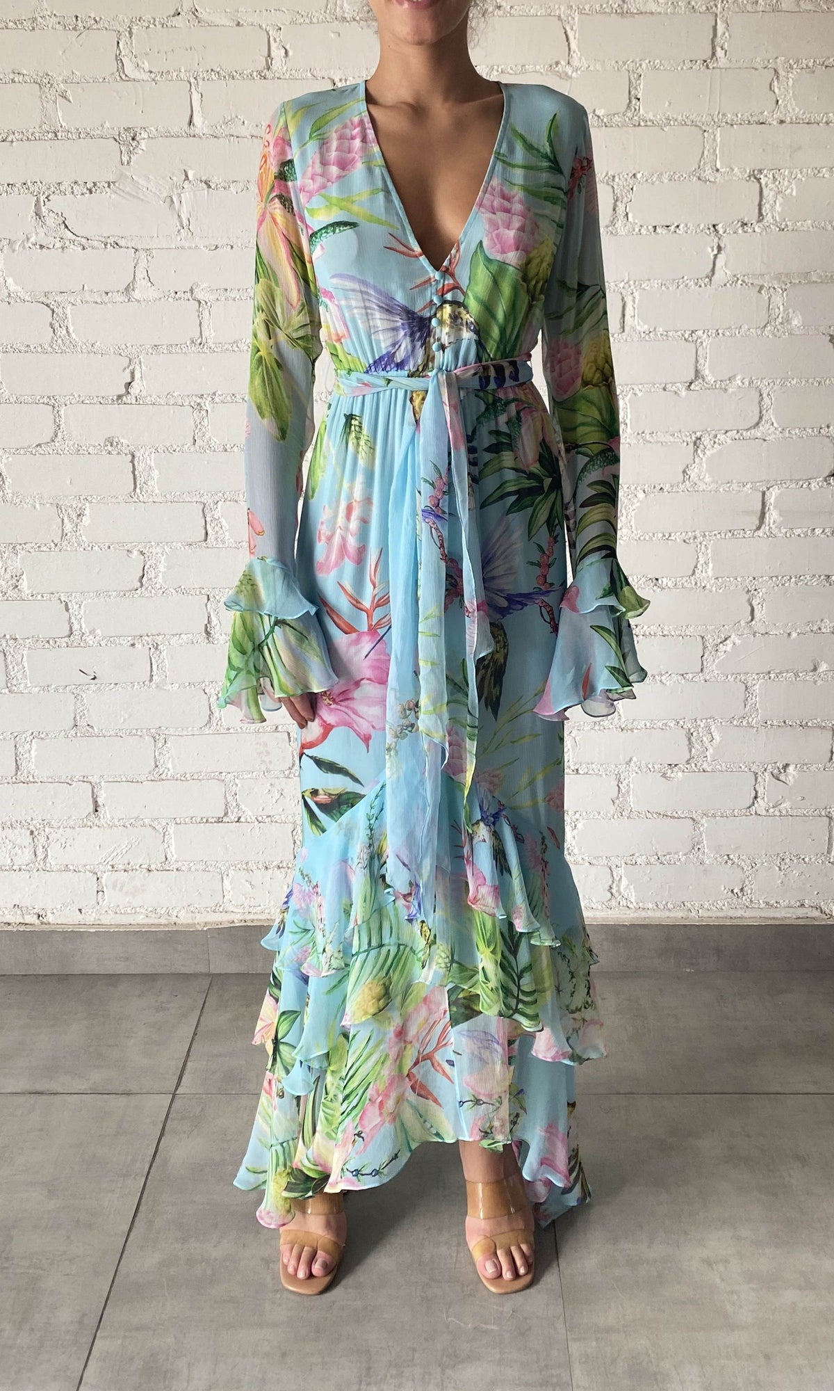 Rococo Sand | Loiss Viscose Chiffon Maxi Dress | Turquoise