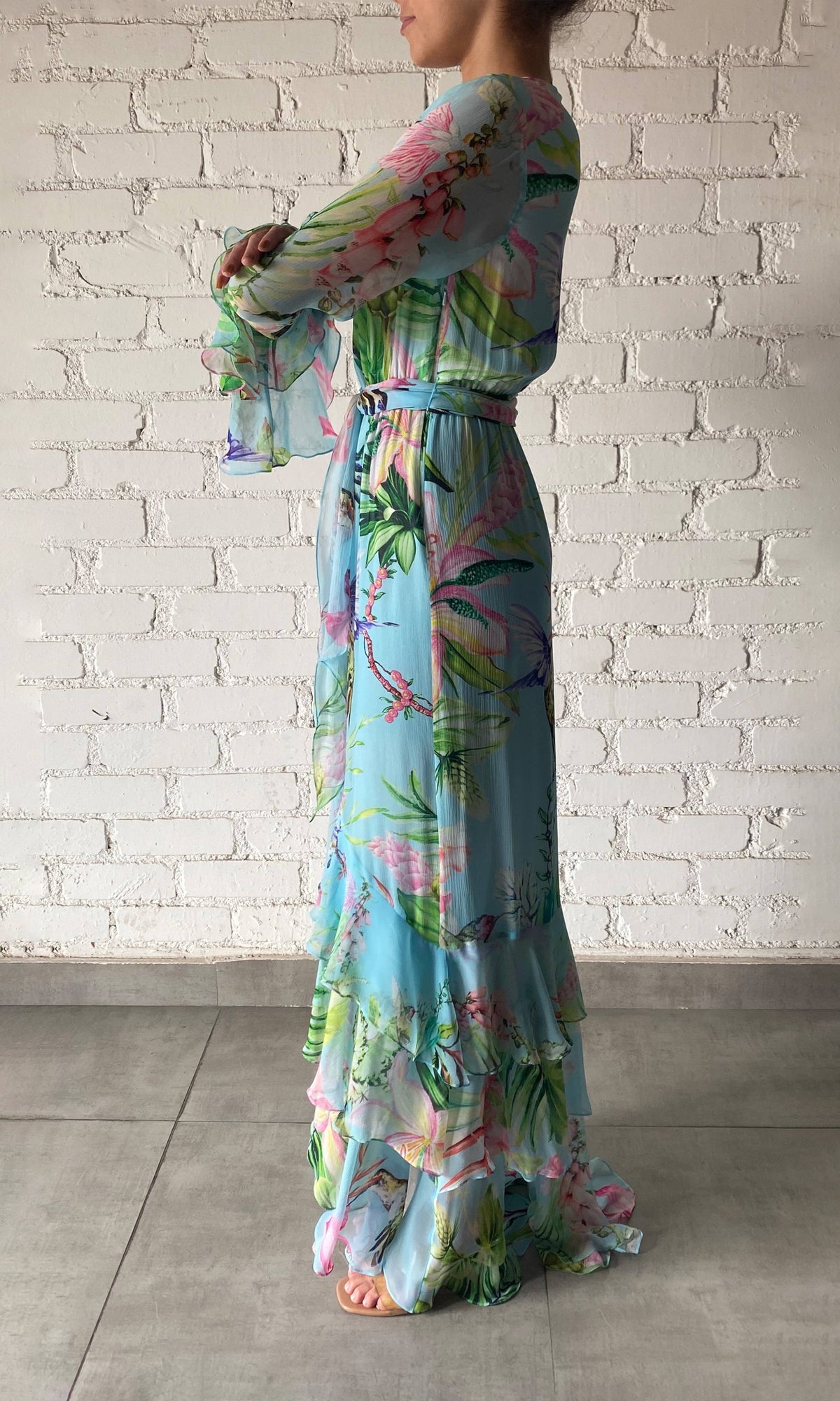 Rococo Sand | Loiss Viscose Chiffon Maxi Dress | Turquoise