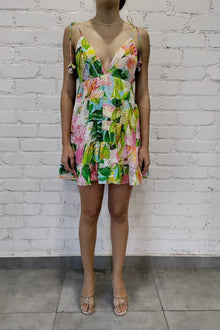 V-Neck Short Dress | Multicolor Hibiscus