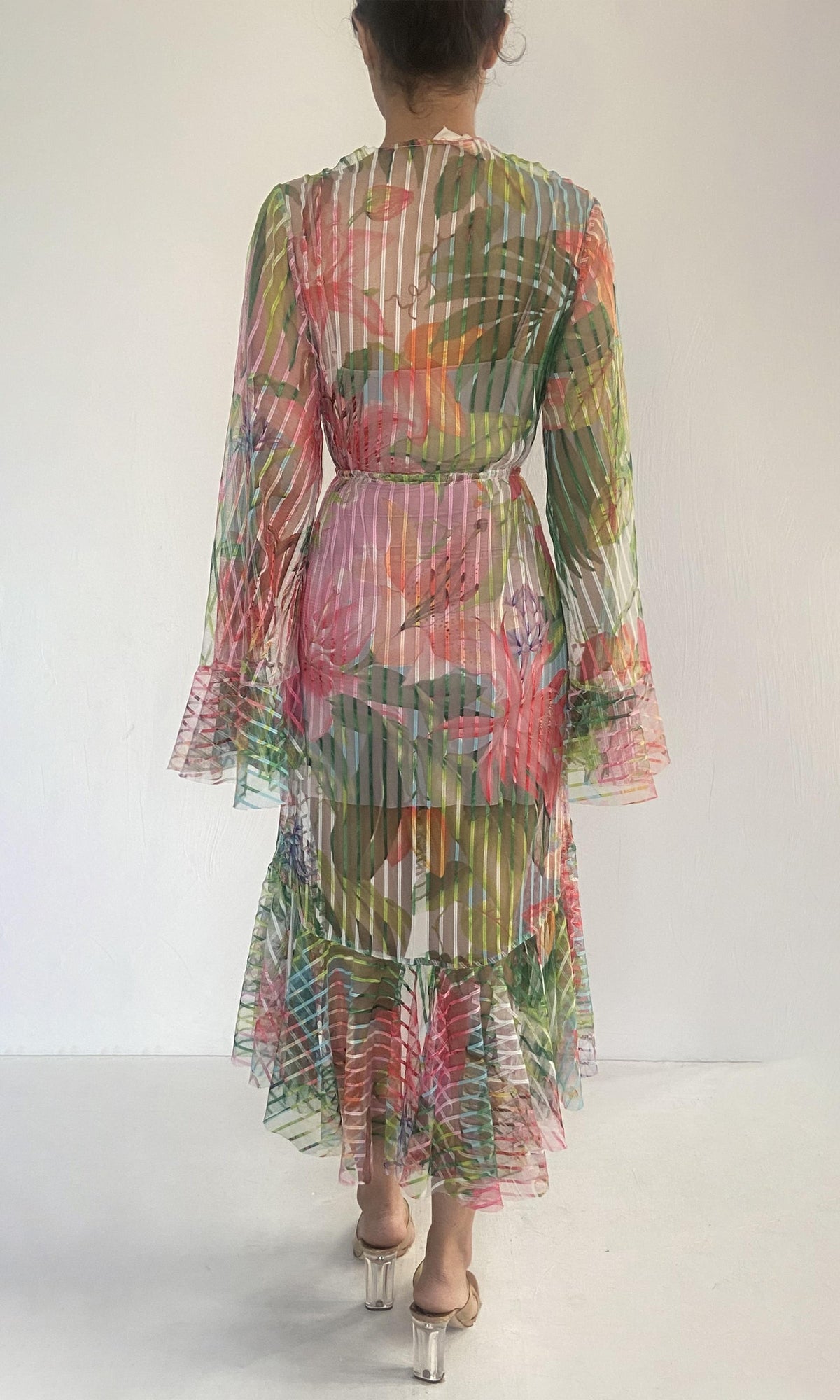 Womens | Lora Polyester Mesh Cape With Belt | Multicolor Hibiscus