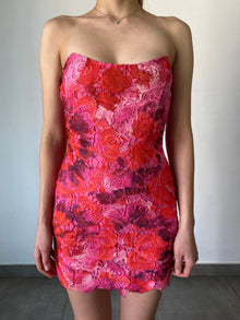 Strapless Viscose Georgette Cosmic Lurex Short Dress | Pink