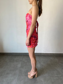 Strapless Viscose Georgette Cosmic Lurex Short Dress | Pink