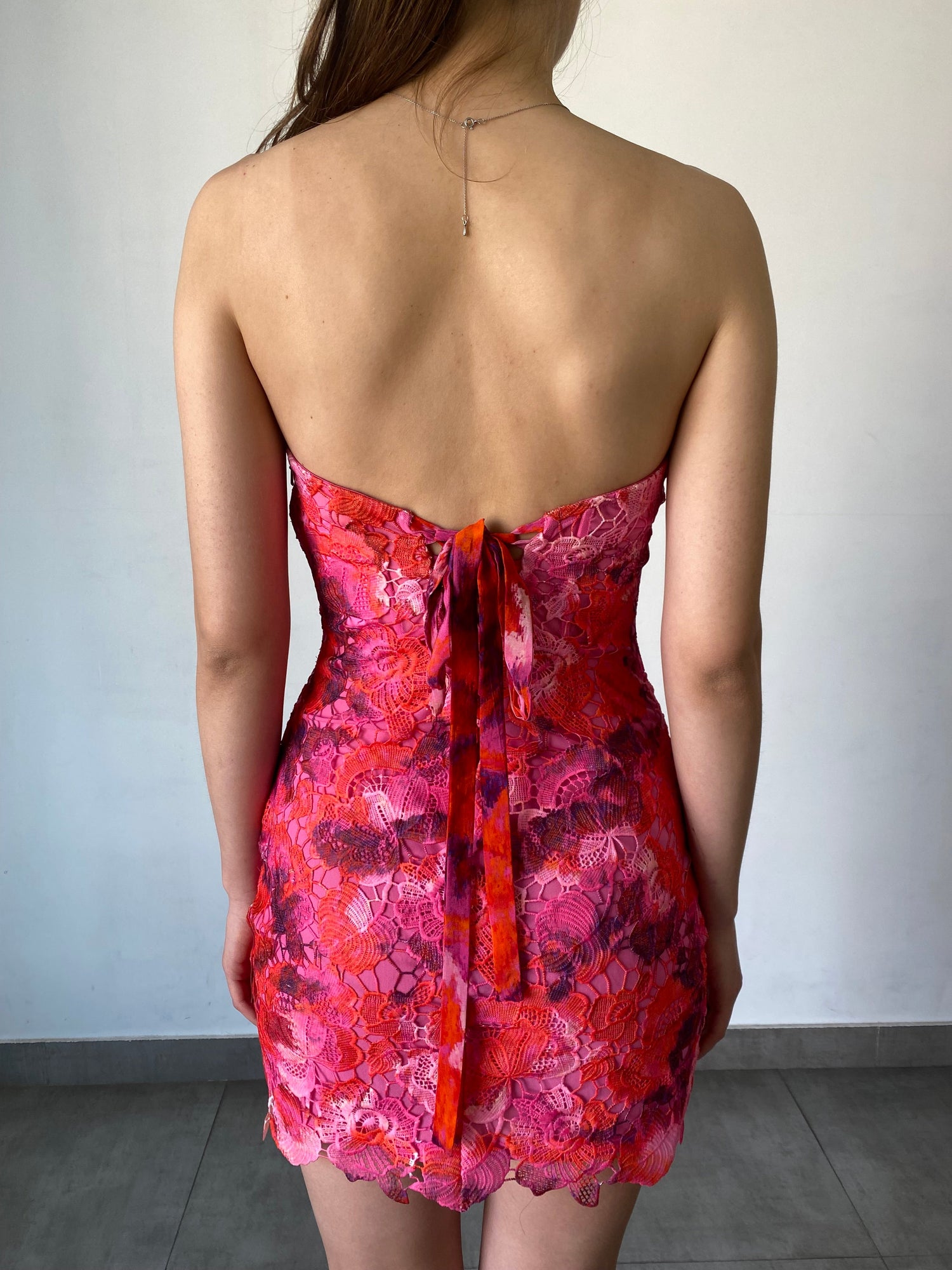 Strapless Viscose Georgette Cosmic Lurex Short Dress | Pink