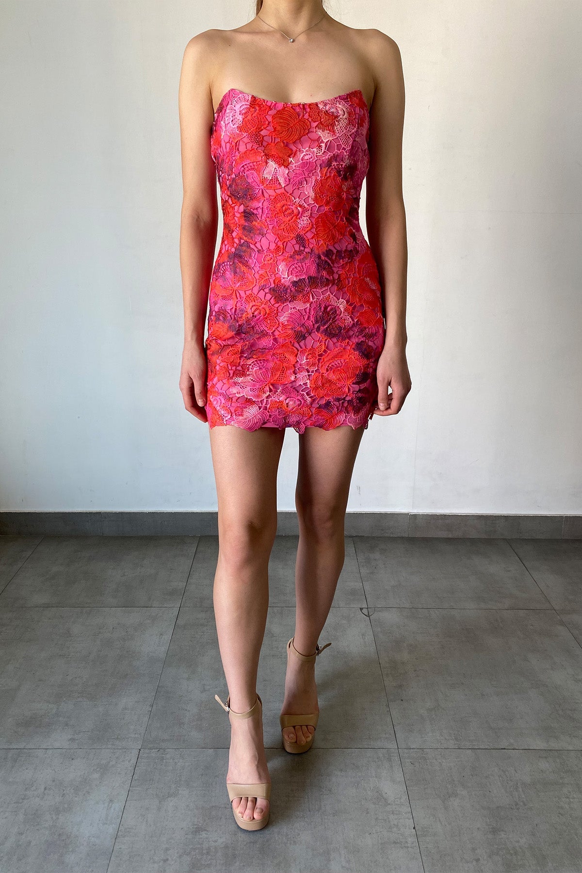 Strapless Viscose Georgette Cosmic Lurex Short Dress | Pink