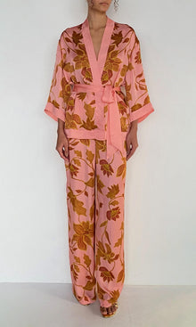 Rococo Sand | Mae Bemberg Cupro Satin Elasticated Pyjama Pants | Peach
