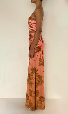 Rococo Sand | Mae Polyester Satin Lycra Ruched Bustier | Peach