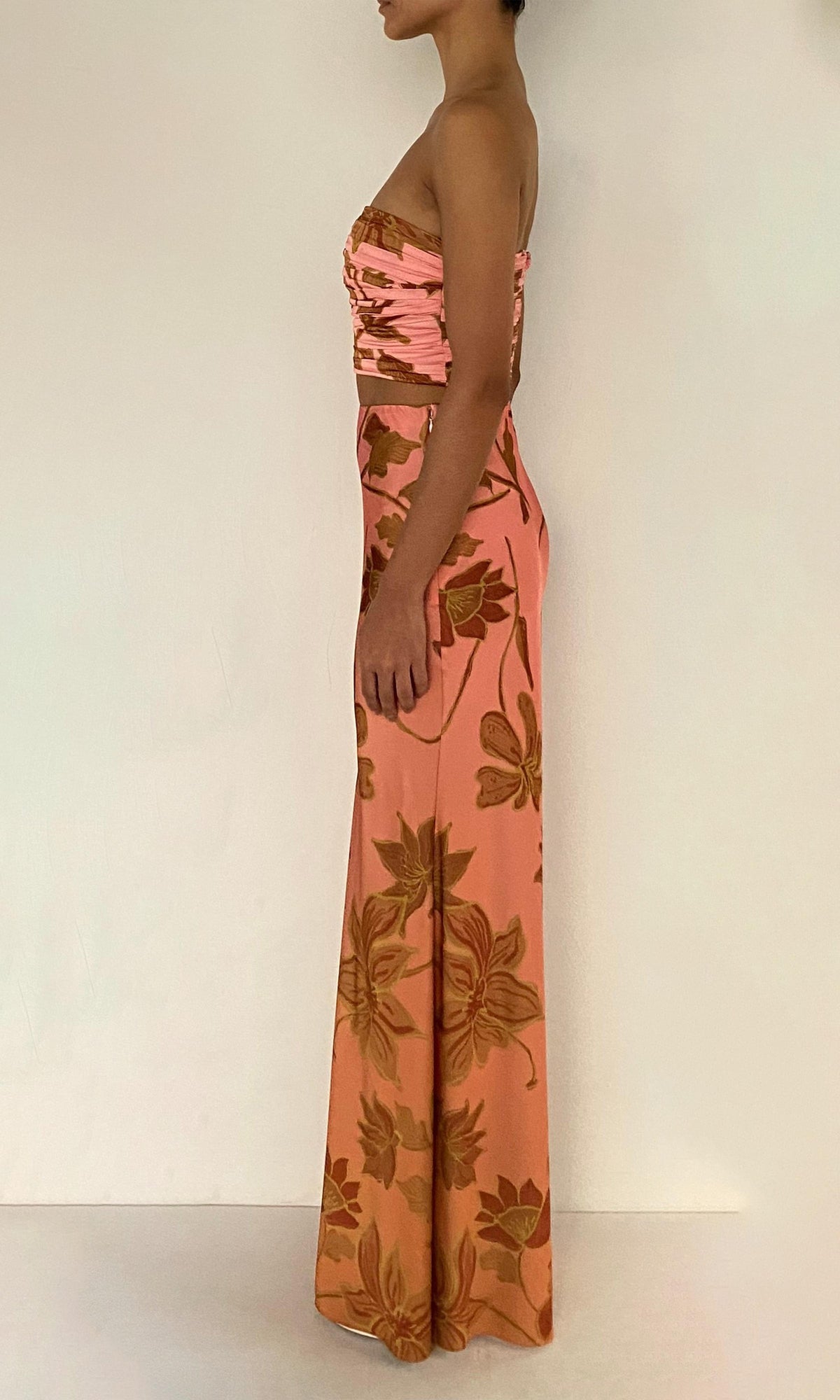 Rococo Sand | Mae Polyester Satin Lycra Ruched Bustier | Peach