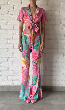 Rococo Sand | Megan Polyester Satin Lycra Pant | Pink Floral