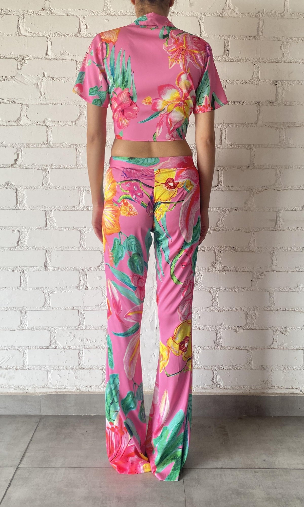 Rococo Sand | Megan Polyester Satin Lycra Pant | Pink Floral