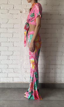 Rococo Sand | Megan Polyester Satin Lycra Pant | Pink Floral