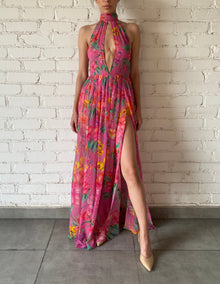 Rococo Sand | Megan Halter V-Neck Long Dress | Pink