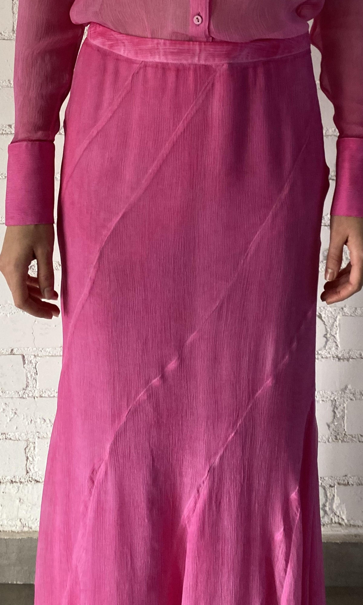 Womens | Moe Viscose Crinkle Chiffon Long Skirt | Pink
