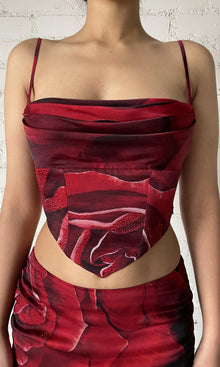 Rococo Sand | Naia Viscose Satin Embellished Corset Top | Black Red