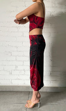 Rococo Sand | Naia Viscose Satin Embellished Corset Top | Black Red