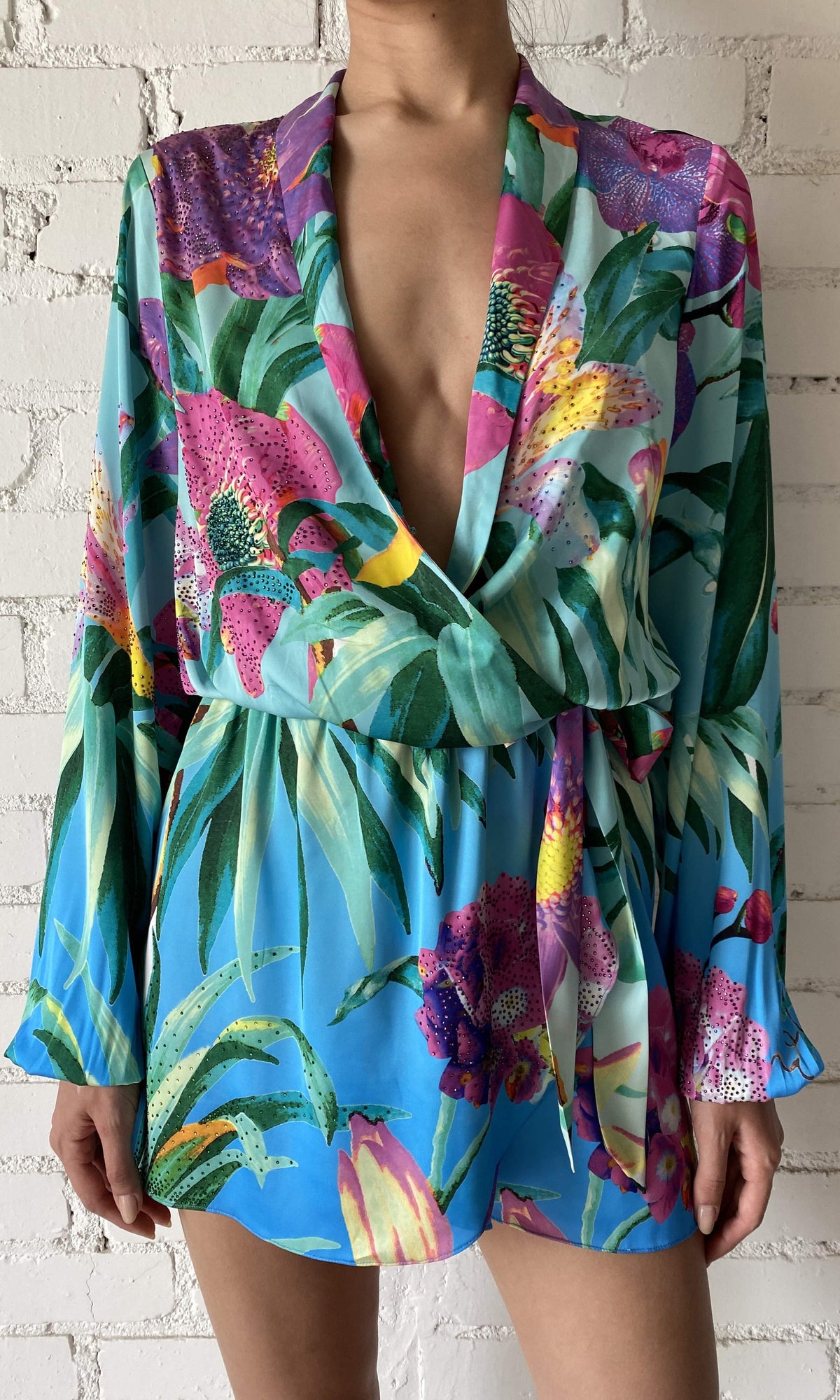 Rococo Sand | Ocean Polyster Satin Lycra Mini Dress | Turquoise