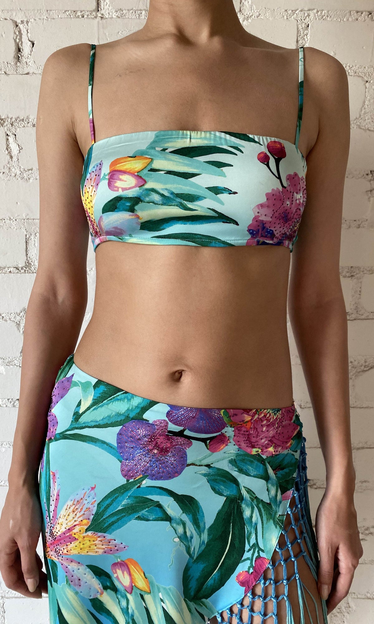 Rococo Sand | Ocean Polyster Satin Lycra Bandeau | Turquoise