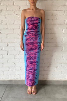 Opal Strapless Long Dress | Turquoise/Pink