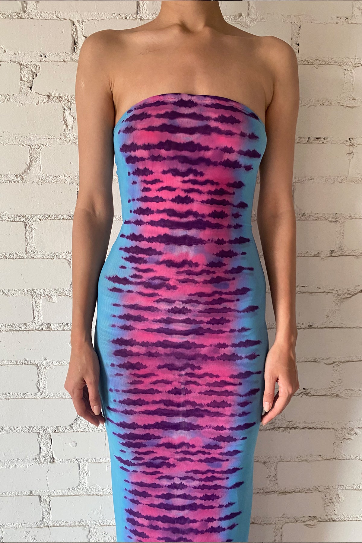 Opal Strapless Long Dress | Turquoise/Pink