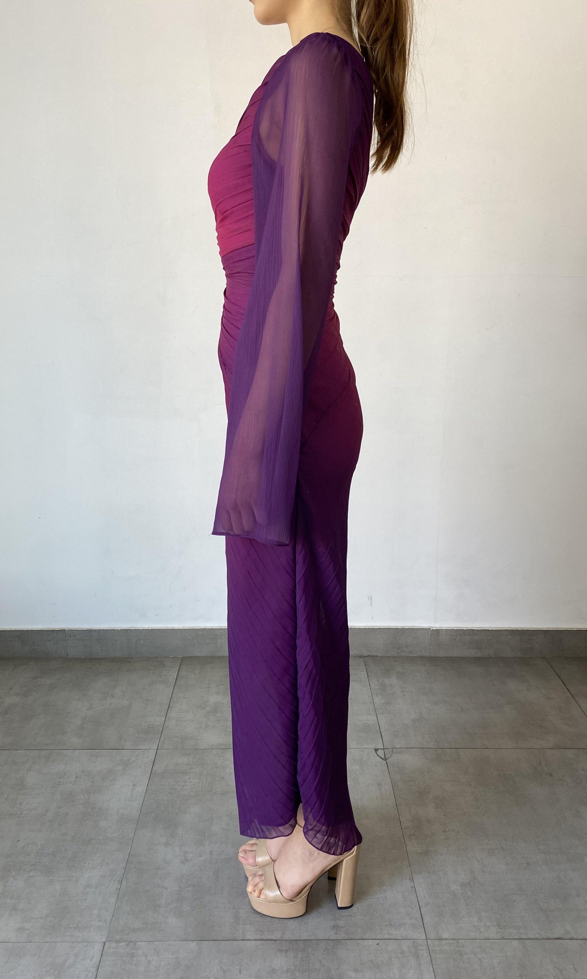 Rococo Sand | Paige Polyester Chiffon Long Dress | Pink/Purple