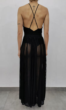 Womens | Plum Nylon Net Long Dress | Black