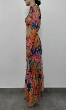Rococo Sand | Plum Polyester Stripe Net Long Skirt | Multi