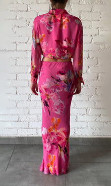 Rococo Sand | Quin Viscose Crinkle Chiffon Long Skirt | Pink