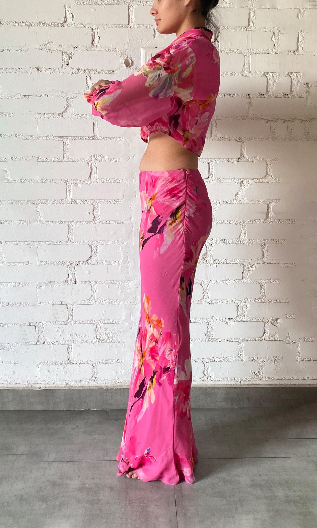 Womens | Quin Viscose Chiffon Crop Shirt | Pink